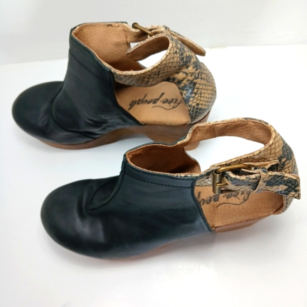 FREE PEOPLE Amber Orchard Black & Reptile Platform Ankle Open Clog Bootie EUC - Picture 7 of 16